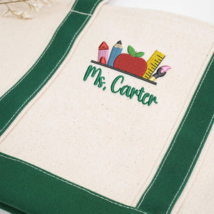 Custom Embroidered Teacher Tote Bag, Personalized Teacher Appreciation, Back to School Gift