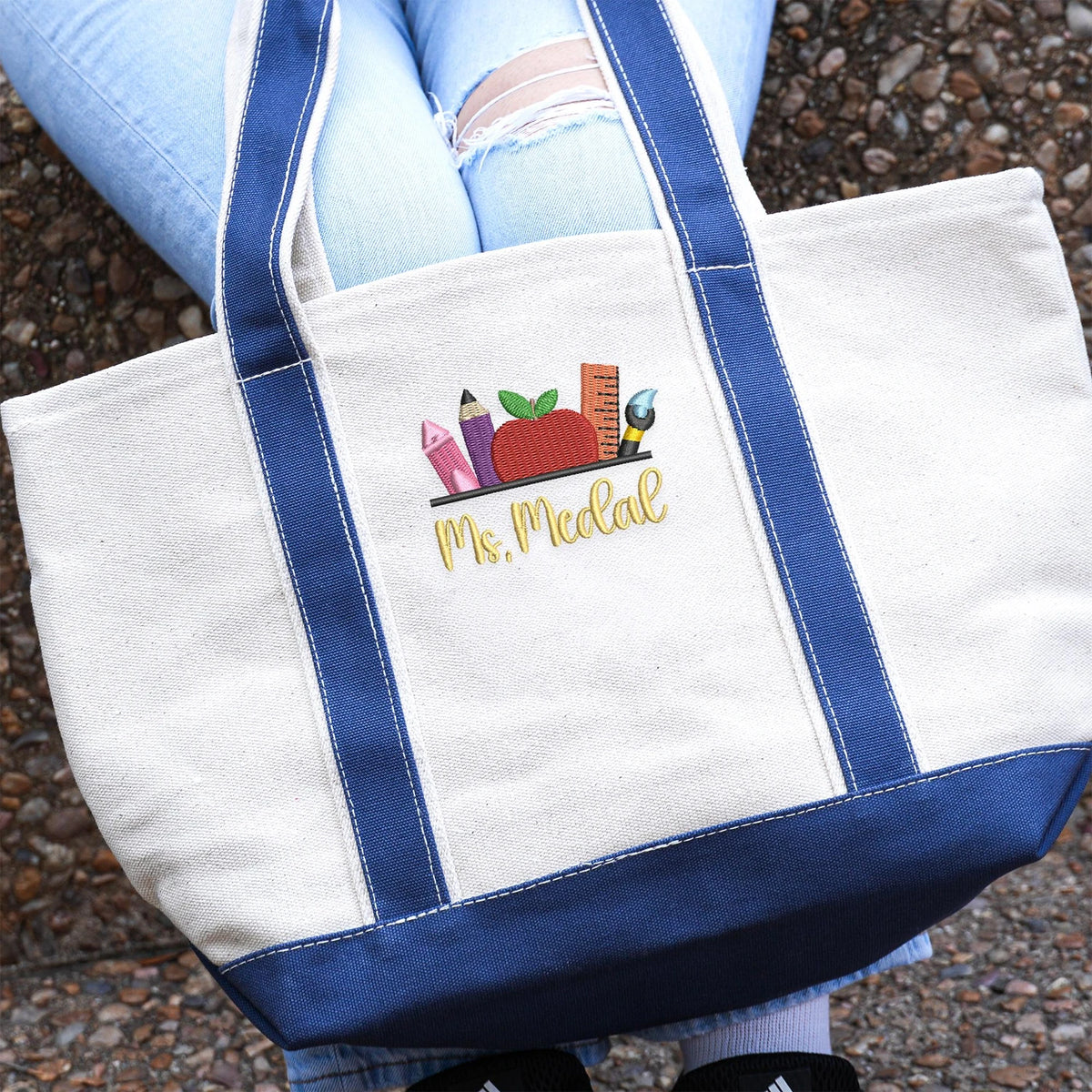 Custom Embroidered Teacher Tote Bag, Personalized Teacher Appreciation, Back to School Gift