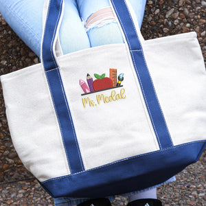 Custom Embroidered Teacher Tote Bag, Personalized Teacher Appreciation, Back to School Gift