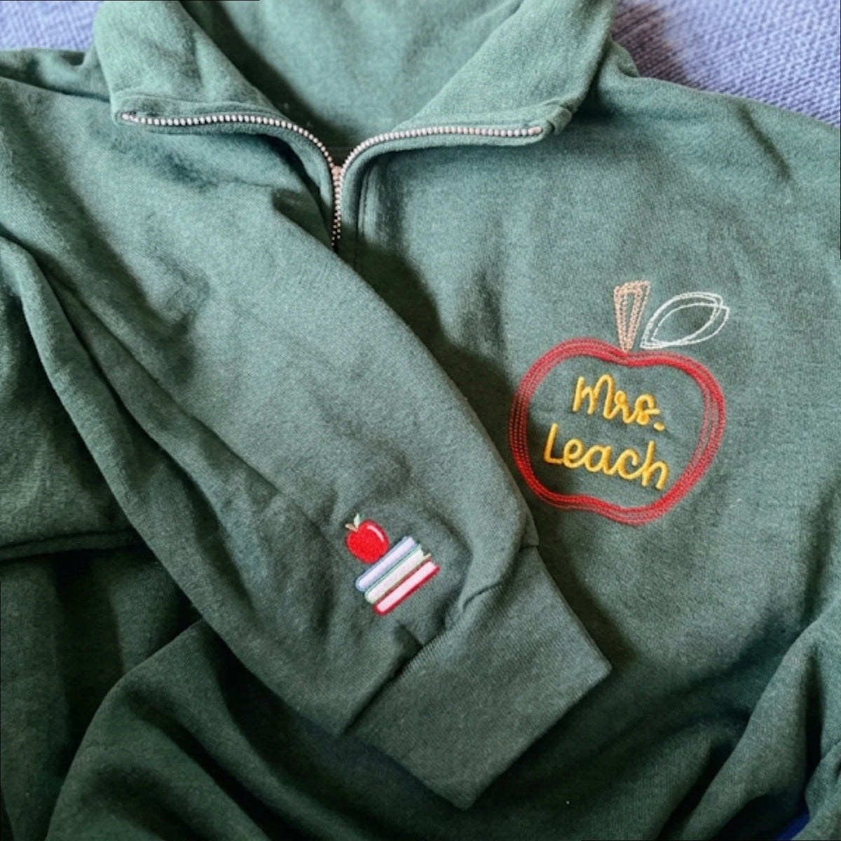 Personalized Apple Name Teacher Quarter Zip Pullover for Your Daughter’s or Son's Teacher