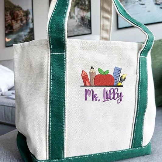 Custom Embroidered Teacher Tote Bag, Personalized Teacher Appreciation, Back to School Gift