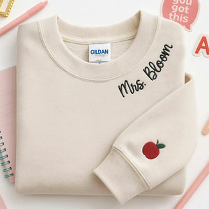 Personalized Teacher Name on Neckline Embroidered Sweatshirt, Appreciation Gift