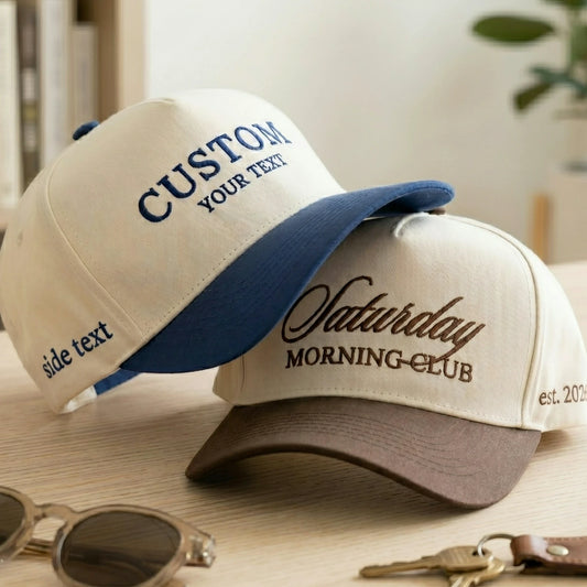 Custom Social Team Club Snapback Hats, Embroidered Text Logo Vintage Trucker Caps, Custom Group Merch