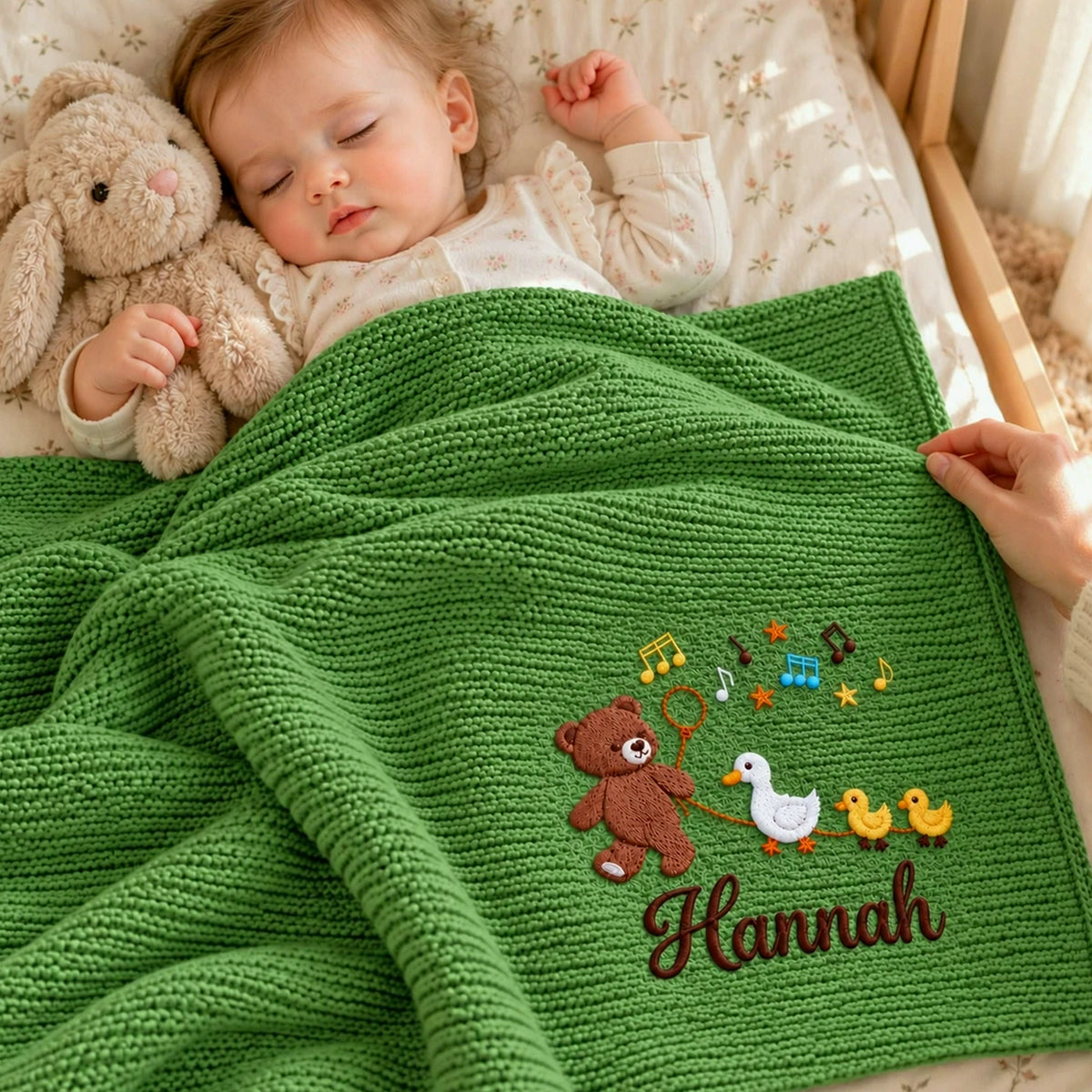 Custom Teddy Bear Baby Blanket, Embroidered Duck Baby Gift, Baby Shower Gifts For Girls