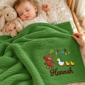 Custom Teddy Bear Baby Blanket, Embroidered Duck Baby Gift, Baby Shower Gifts For Girls