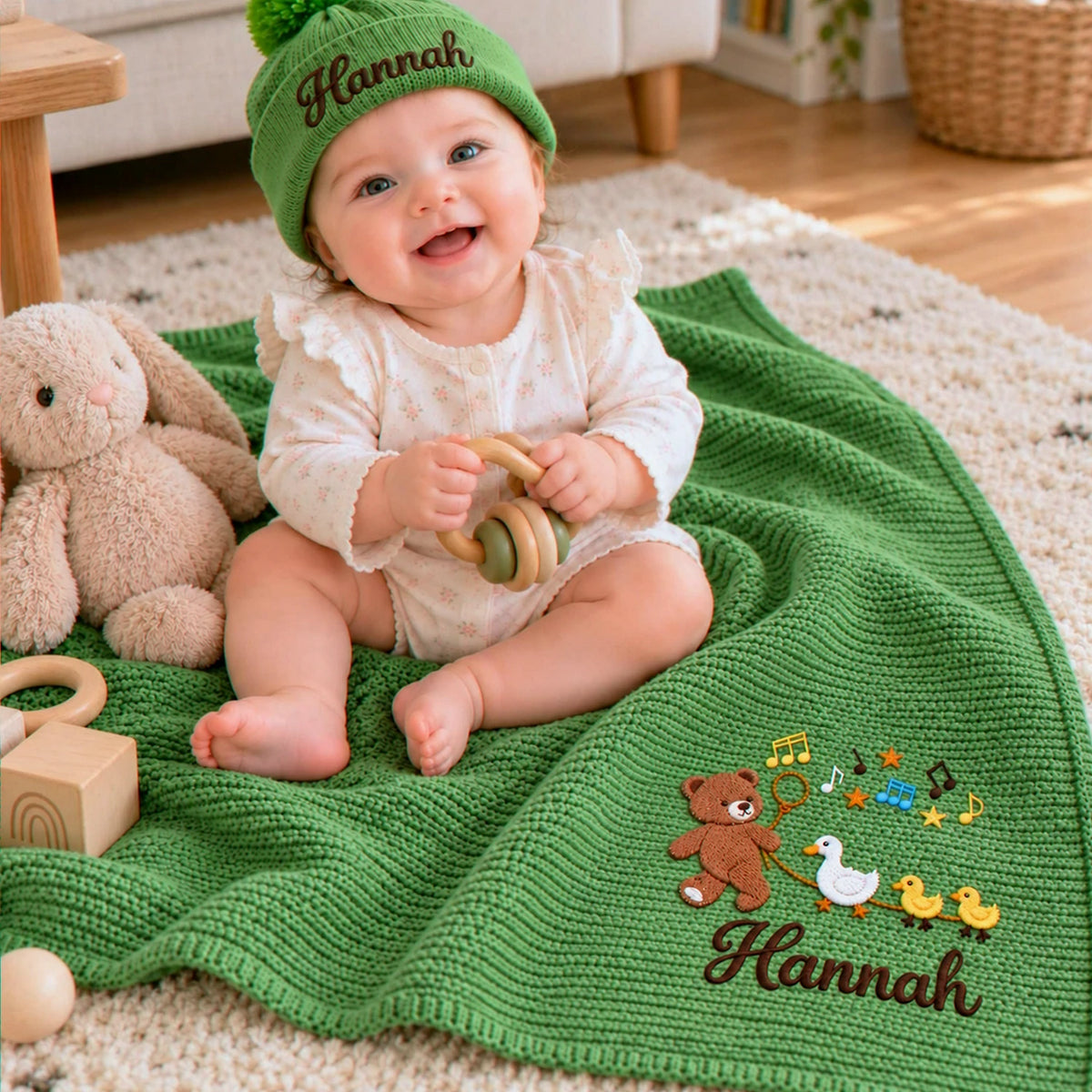 Custom Teddy Bear Baby Blanket, Embroidered Duck Baby Gift, Baby Shower Gifts For Girls