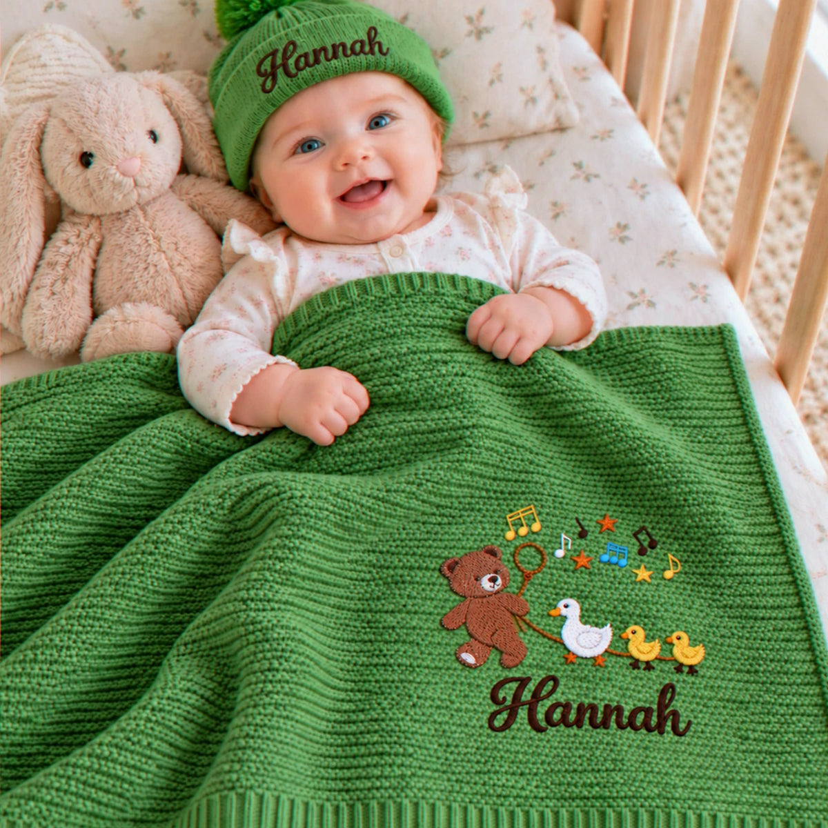 Custom Teddy Bear Baby Blanket, Embroidered Duck Baby Gift, Baby Shower Gifts For Girls
