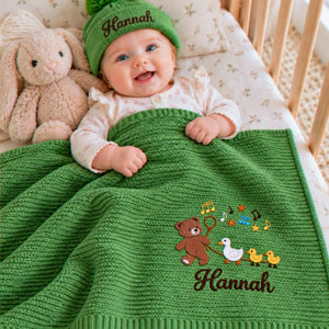 Custom Teddy Bear Baby Blanket, Embroidered Duck Baby Gift, Baby Shower Gifts For Girls