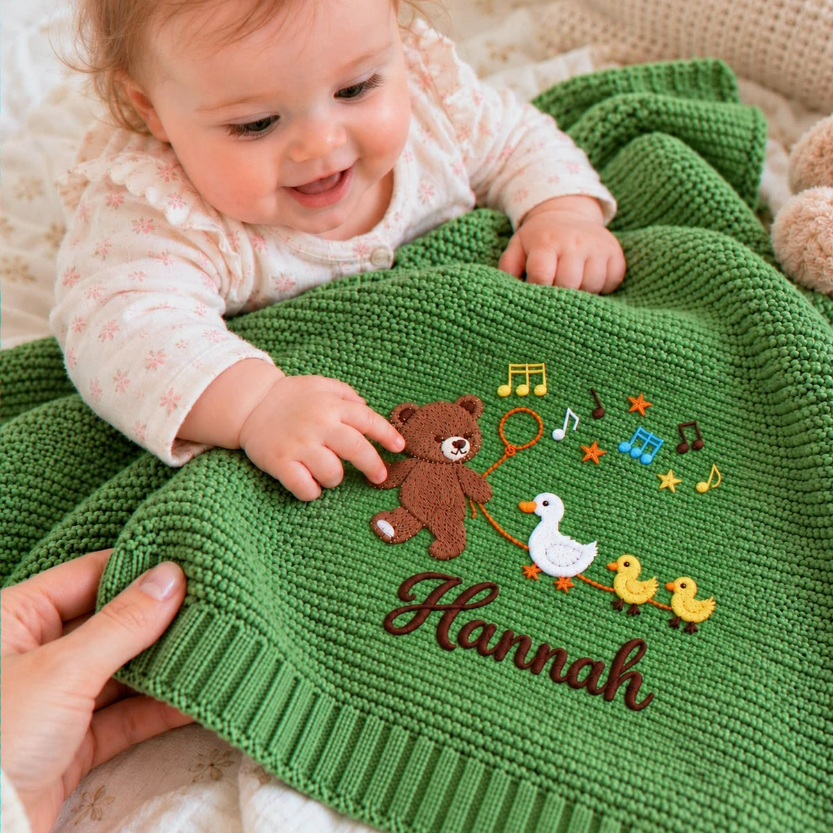 Custom Teddy Bear Baby Blanket, Embroidered Duck Baby Gift, Baby Shower Gifts For Girls