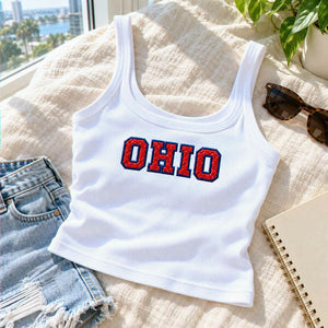 Custom City Glitter Tank Top, Embroidered State Name Applique Tank, Preppy Summer Shirt, Travel Souvenir Gift