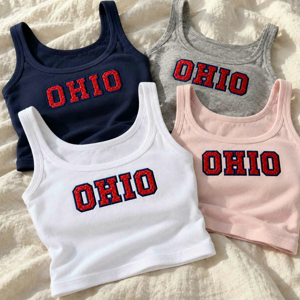 Custom City Glitter Tank Top, Embroidered State Name Applique Tank, Preppy Summer Shirt, Travel Souvenir Gift