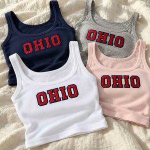 Custom City Glitter Tank Top, Embroidered State Name Applique Tank, Preppy Summer Shirt, Travel Souvenir Gift