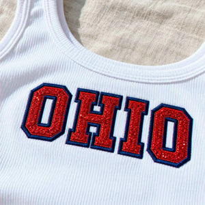 Custom City Glitter Tank Top, Embroidered State Name Applique Tank, Preppy Summer Shirt, Travel Souvenir Gift