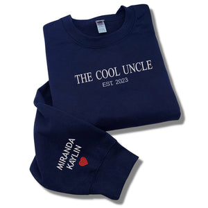 The Cool Dad Sweatshirt, Dad Crewneck Embroidered with Kid Name on Sleeve, Father Day Gift Idea