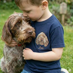 Custom Dog Portrait T-Shirt for Birthday Toddler, Embroidered Pet Photo Tee & Name, Gift for Boy or Girl