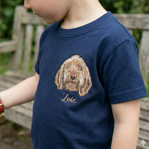 Custom Dog Portrait T-Shirt for Birthday Toddler, Embroidered Pet Photo Tee & Name, Gift for Boy or Girl