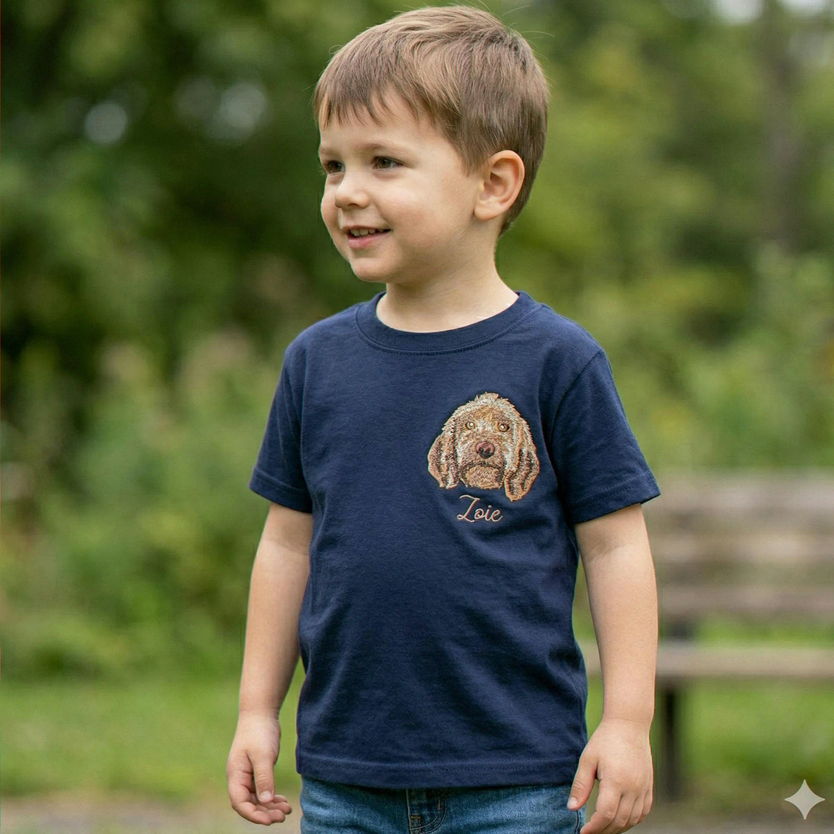 Custom Dog Portrait T-Shirt for Birthday Toddler, Embroidered Pet Photo Tee & Name, Gift for Boy or Girl