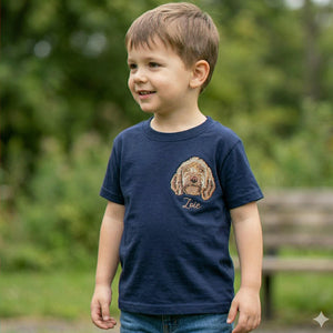 Custom Dog Portrait T-Shirt for Birthday Toddler, Embroidered Pet Photo Tee & Name, Gift for Boy or Girl