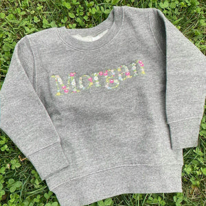 Embroidered Floral Name Toddler Sweatshirt for Baby Girls, Personalized Gift for Baby