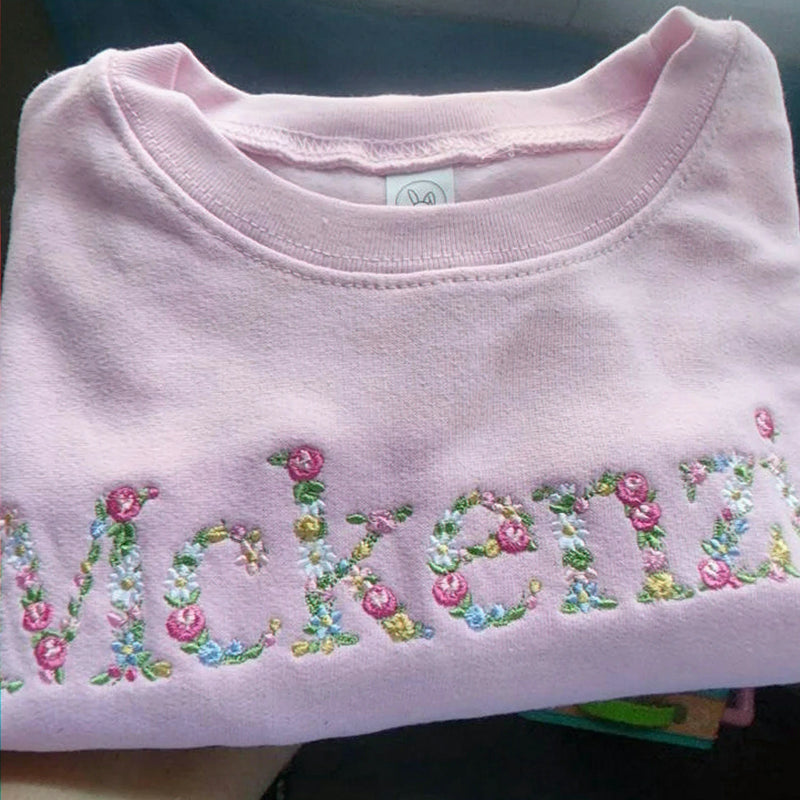 Embroidered Floral Name Toddler Sweatshirt for Baby Girls, Personalized Gift for Baby