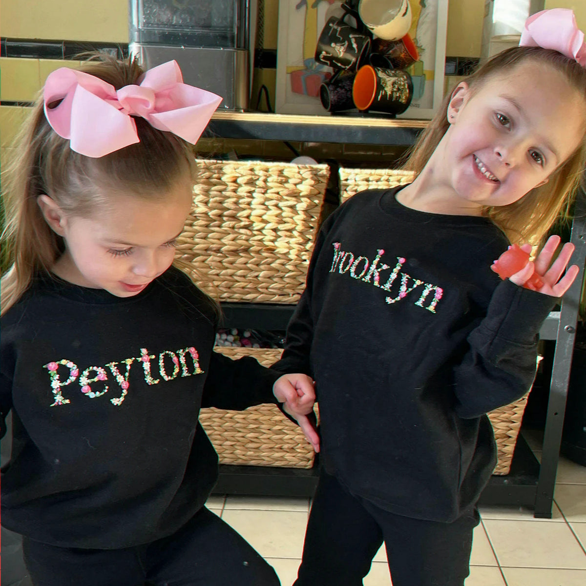 Embroidered Floral Name Toddler Sweatshirt for Baby Girls, Personalized Gift for Baby