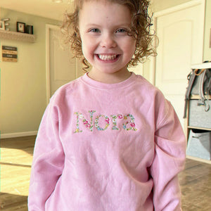 Embroidered Floral Name Toddler Sweatshirt for Baby Girls, Personalized Gift for Baby