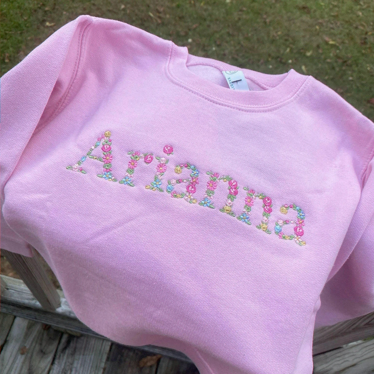 Embroidered Floral Name Toddler Sweatshirt for Baby Girls, Personalized Gift for Baby