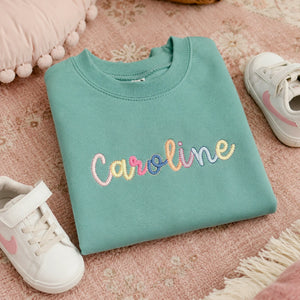 Custom Monogram Toddler Girls Sweatshirt, Embroidered Colorful Rainbow Crewneck for Girls