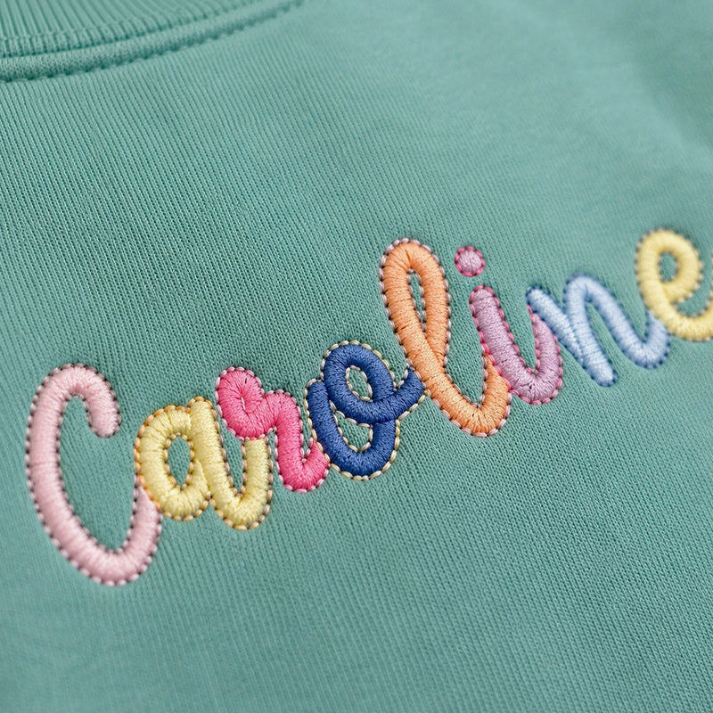 Custom Monogram Toddler Girls Sweatshirt, Embroidered Colorful Rainbow Crewneck for Girls