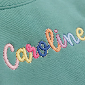 Custom Monogram Toddler Girls Sweatshirt, Embroidered Colorful Rainbow Crewneck for Girls