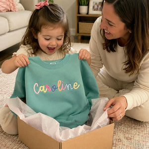 Custom Monogram Toddler Girls Sweatshirt, Embroidered Colorful Rainbow Crewneck for Girls
