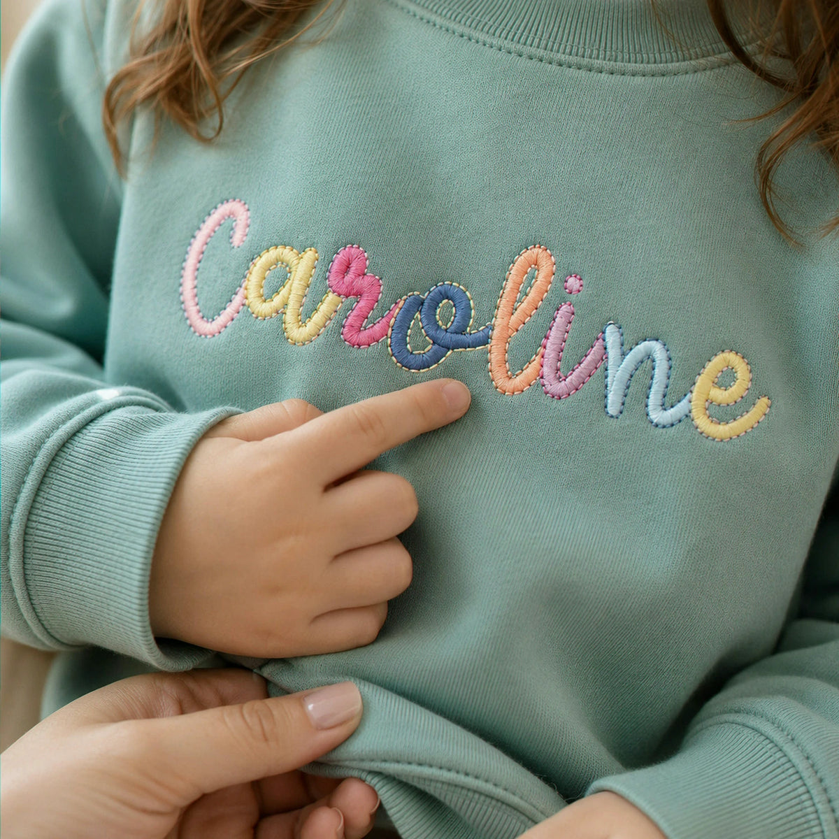 Custom Monogram Toddler Girls Sweatshirt, Embroidered Colorful Rainbow Crewneck for Girls
