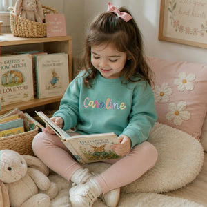 Custom Monogram Toddler Girls Sweatshirt, Embroidered Colorful Rainbow Crewneck for Girls