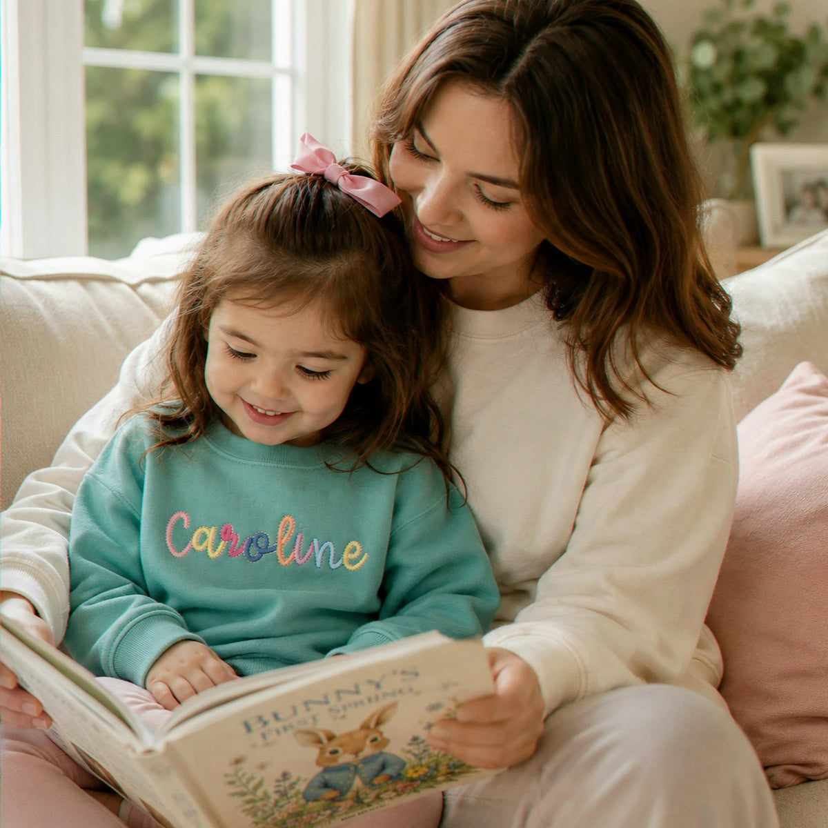 Custom Monogram Toddler Girls Sweatshirt, Embroidered Colorful Rainbow Crewneck for Girls