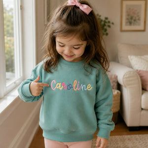 Custom Monogram Toddler Girls Sweatshirt, Embroidered Colorful Rainbow Crewneck for Girls