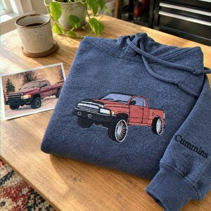 Custom Embroidered Trucker Hoodie from Your Photo, Personalized Gift for Truck Lover