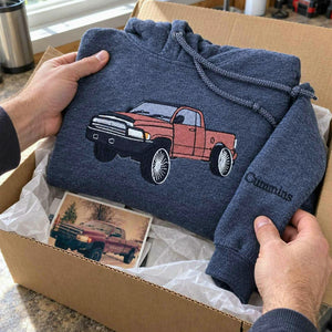 Custom Embroidered Trucker Hoodie from Your Photo, Personalized Gift for Truck Lover