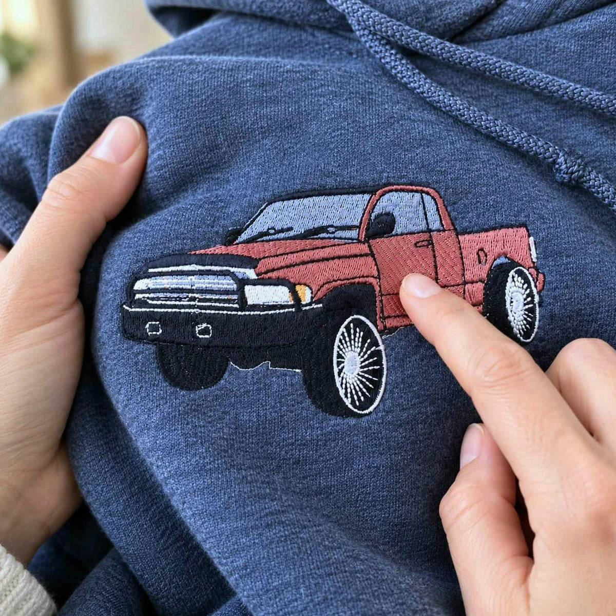 Custom Embroidered Trucker Hoodie from Your Photo, Personalized Gift for Truck Lover