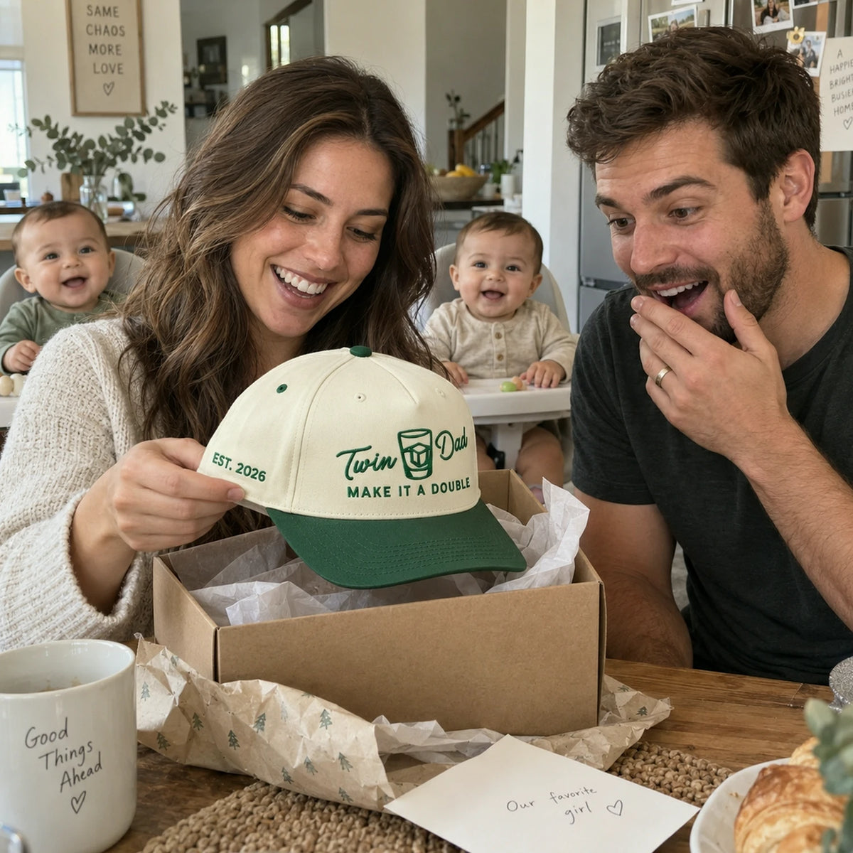 Twin Dad Make It A Double Snapback Hat - Embroidered Gift with New Dad Cap