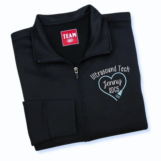 Custom embroidered ultrasound tech jacket with name and title – personalized gift for sonographers and imaging professionals