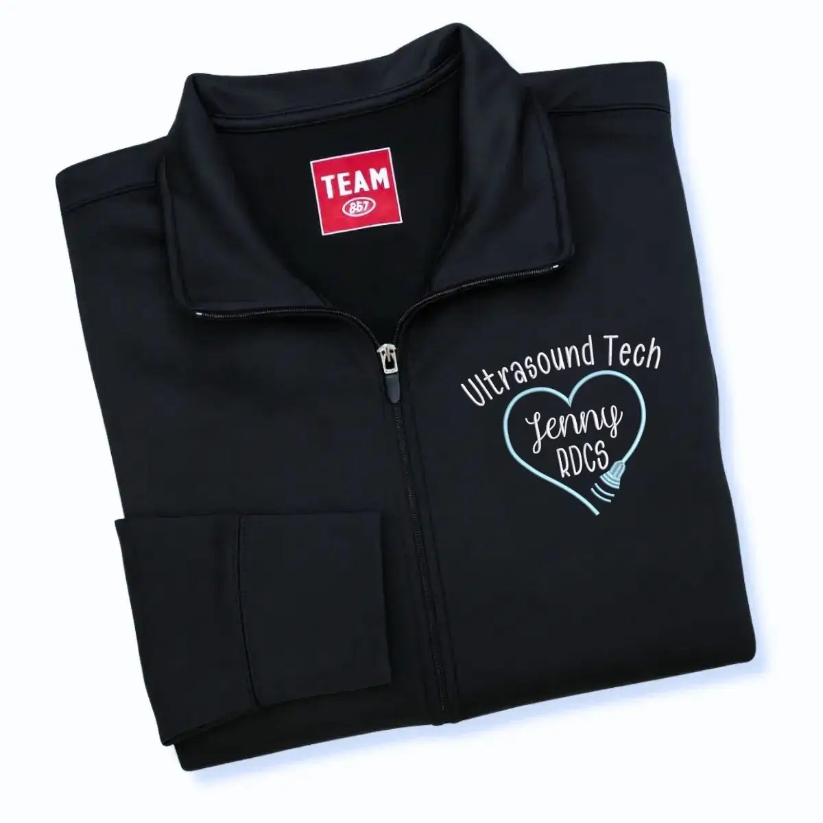 Custom embroidered ultrasound tech jacket with name and title – personalized gift for sonographers and imaging professionals