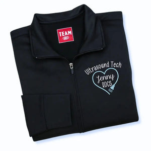 Custom embroidered ultrasound tech jacket with name and title – personalized gift for sonographers and imaging professionals