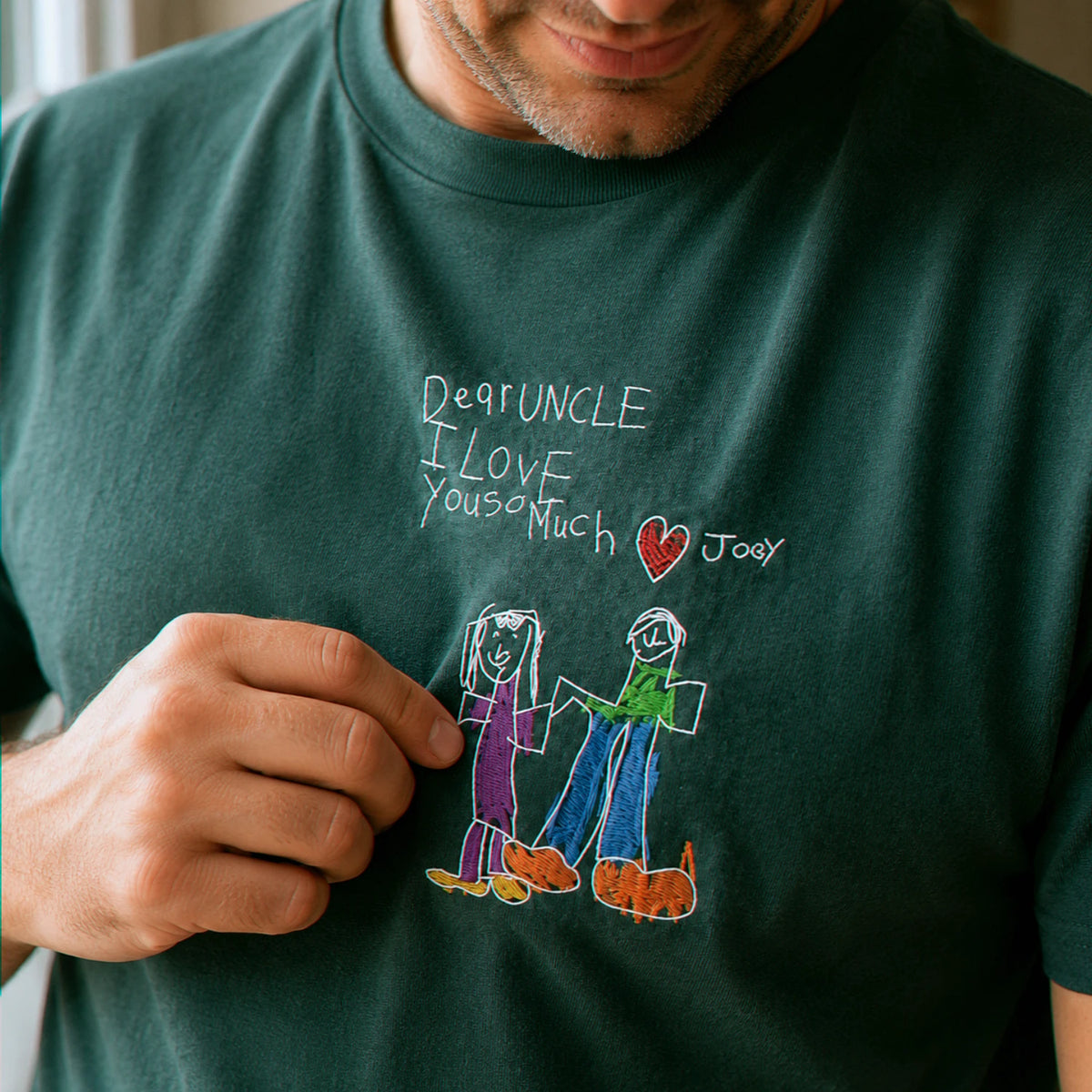 Custom Kids Drawing for Uncle Birthday T-Shirt, Embroidered Drawing from Photo Gift For Uncle from Niece