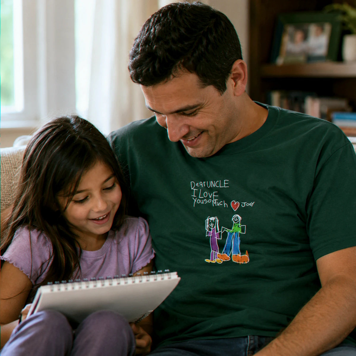 Custom Kids Drawing for Uncle Birthday T-Shirt, Embroidered Drawing from Photo Gift For Uncle from Niece