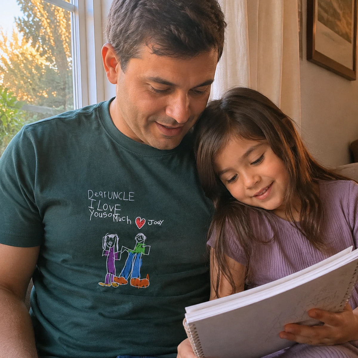 Custom Kids Drawing for Uncle Birthday T-Shirt, Embroidered Drawing from Photo Gift For Uncle from Niece
