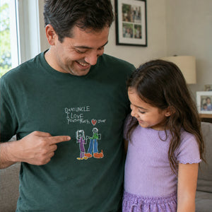 Custom Kids Drawing for Uncle Birthday T-Shirt, Embroidered Drawing from Photo Gift For Uncle from Niece
