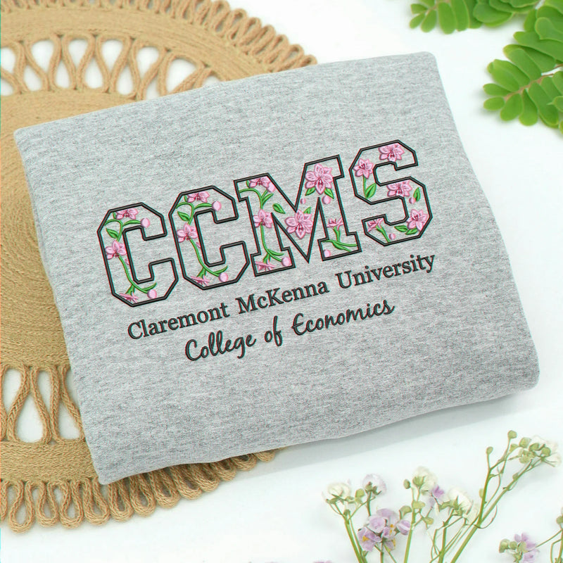 Custom Floral Embroidered College Hoodie, Personalized University Graduation or Alumni Gift