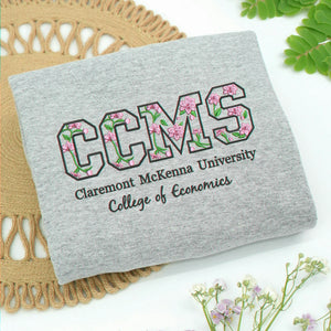 Custom Floral Embroidered College Hoodie, Personalized University Graduation or Alumni Gift