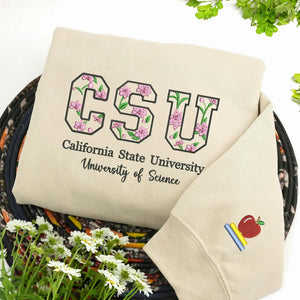 Custom Floral Embroidered College Hoodie, Personalized University Graduation or Alumni Gift