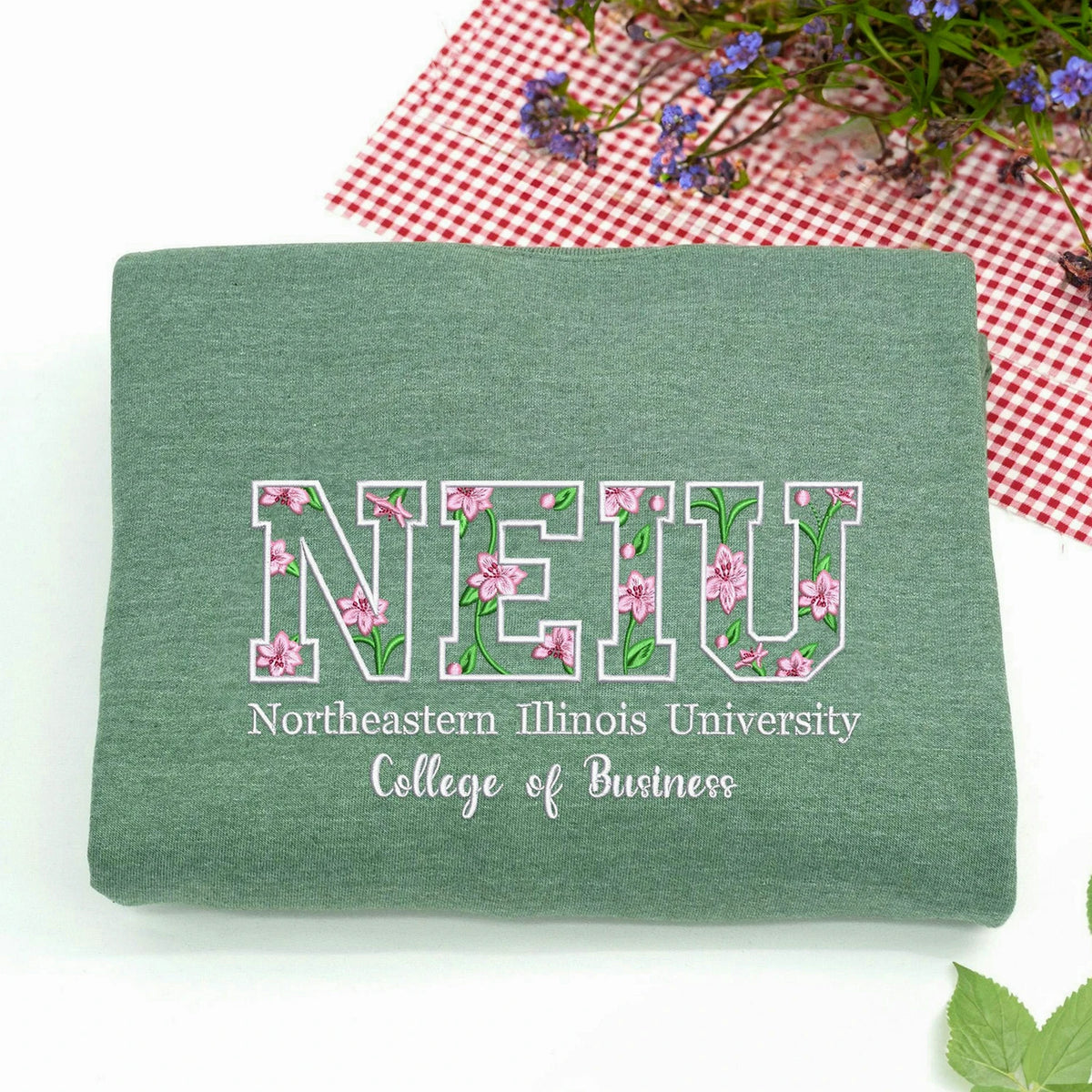 Custom Floral Embroidered College Hoodie, Personalized University Graduation or Alumni Gift
